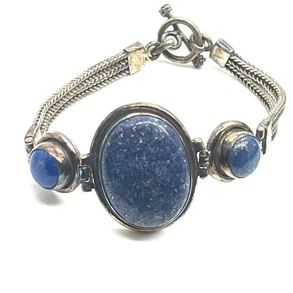 Sterling Lapis Lazuli Rope Style Bracelet 7”